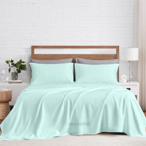 100% Organic Bamboo 4 Piece Sheet Set For King Size Bed (Aqua Blue)