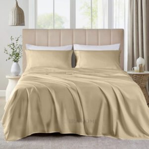 100% Organic Bamboo 3 Piece Sheet Set For King Size Bed (Taupe)