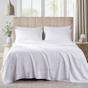 100% Organic Bamboo 3 Piece Sheet Set For King Size Bed (White)