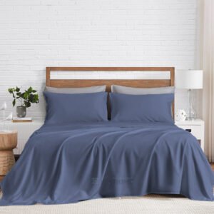 100% Organic Bamboo 4 Piece Sheet Set For King Size Bed (Mediterranean Blue)