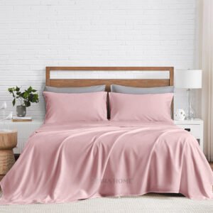 100% Organic Bamboo 4 Piece Sheet Set For King Size Bed (Rose Pink)