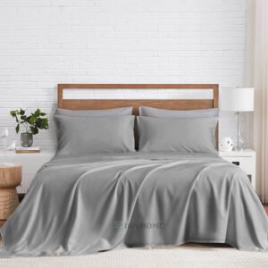100% Organic Bamboo 4 Piece Sheet Set For King Size Bed (Grey)