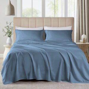 100% Organic Bamboo 3 Piece Sheet Set For King Size Bed (Mediterranean Blue)