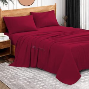 100% Egyptian Cotton 4 Piece Sheet Set For King Size Bed (Burgundy)