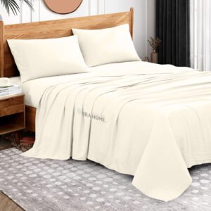 100% Egyptian Cotton 3 Piece Sheet Set For King Size Bed (Ivory)